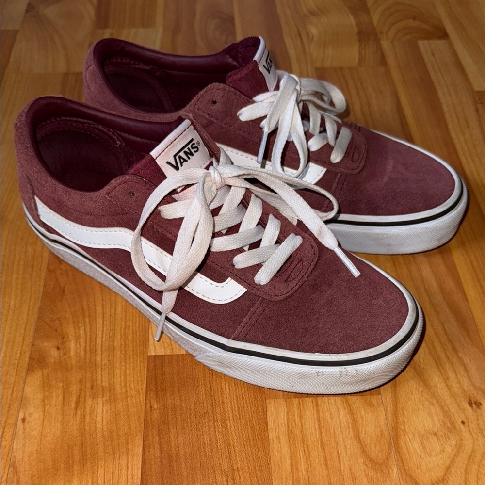 Vans Maroon and White Suede Sneakers